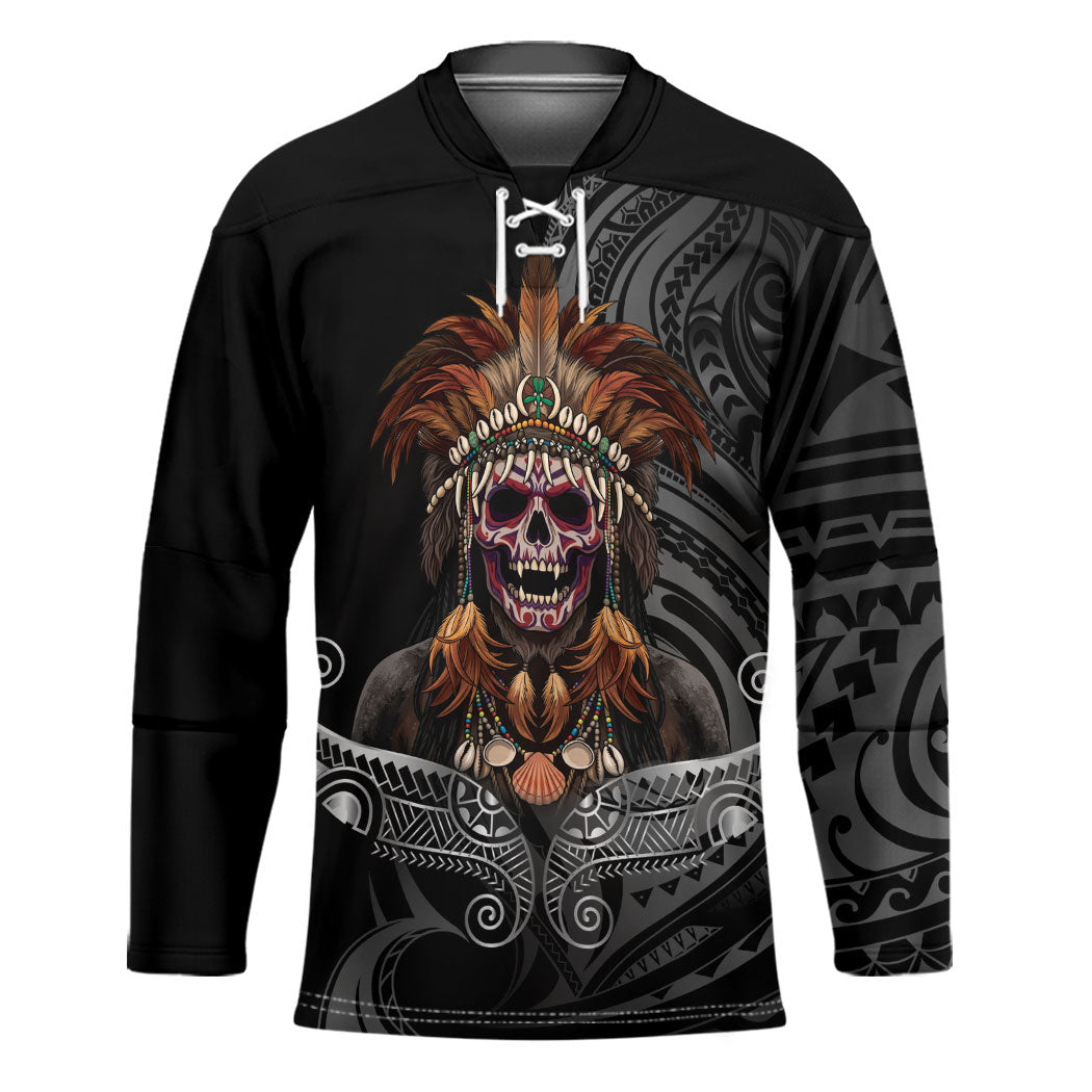 Mokomoko Tribe Eastern Highlands Province Hockey Jersey Papua New Guinea Indigenous Pattern LT9 Unisex Black - Polynesian Pride