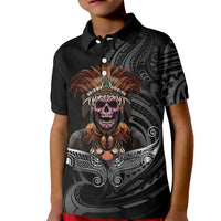 Mokomoko Tribe Eastern Highlands Province Kid Polo Shirt Papua New Guinea Indigenous Pattern LT9 Kid Black - Polynesian Pride
