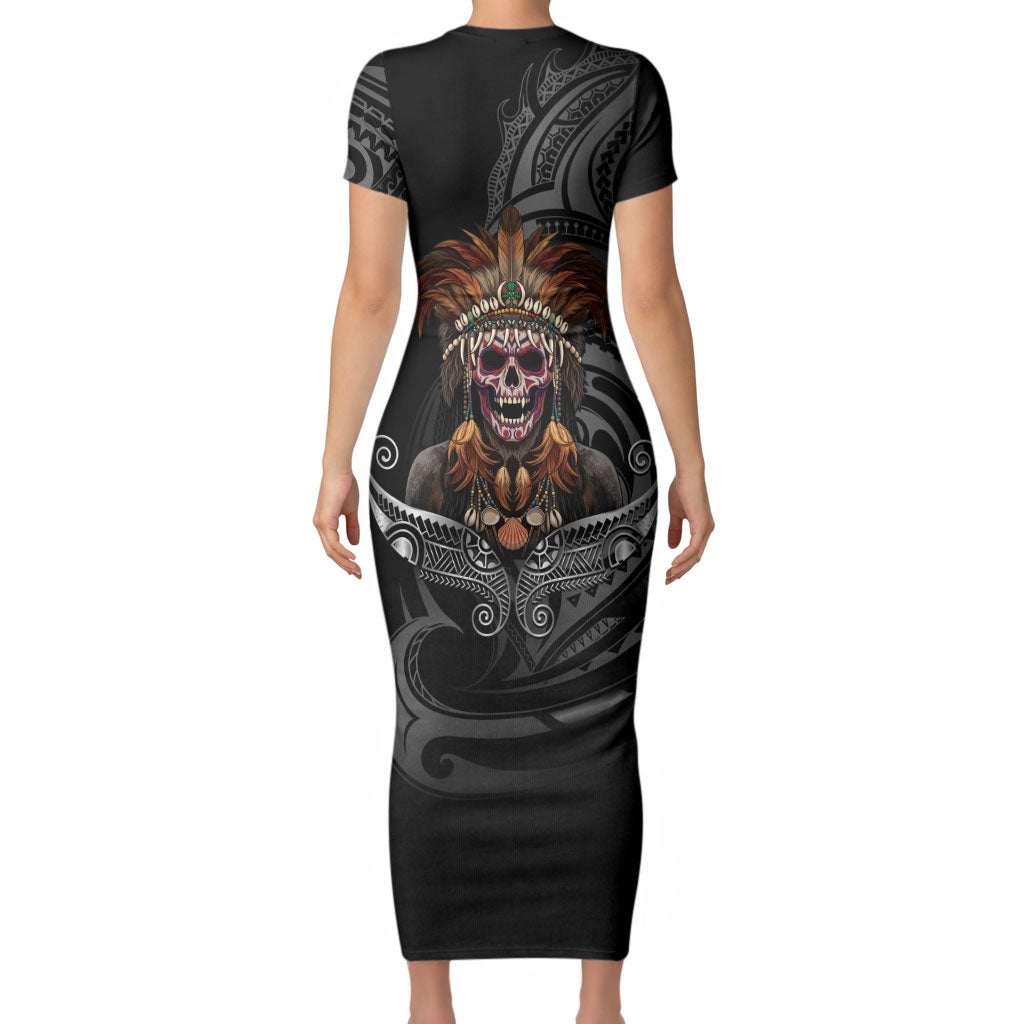 Mokomoko Tribe Eastern Highlands Province Short Sleeve Bodycon Dress Papua New Guinea Indigenous Pattern LT9 - Polynesian Pride