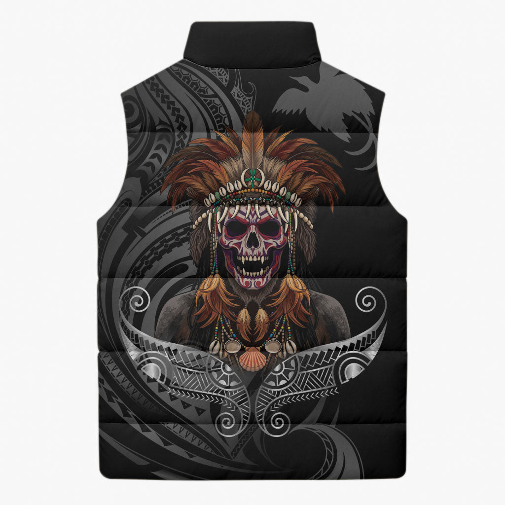 Mokomoko Tribe Eastern Highlands Province Sleeveless Puffer Jacket Papua New Guinea Indigenous Pattern LT9 - Polynesian Pride