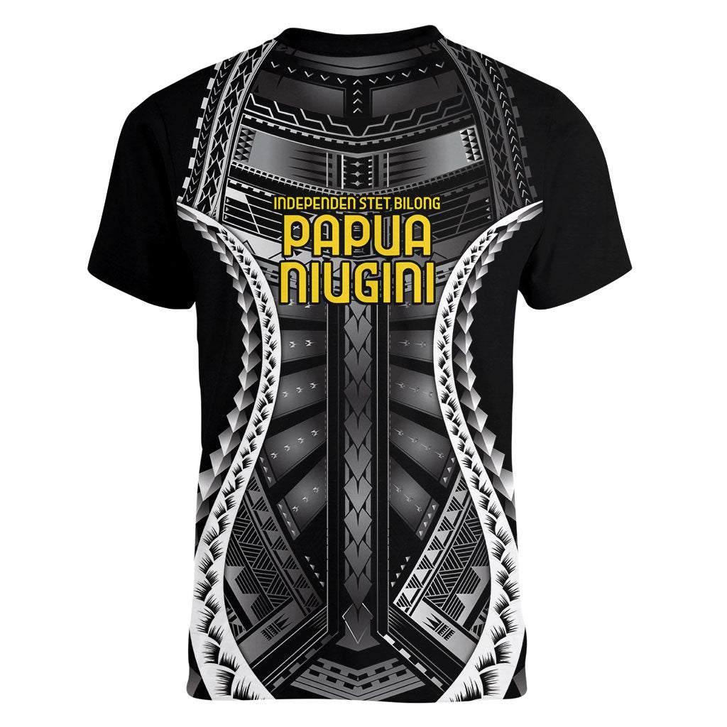 Independen Stet bilong Papua Niugini 1975 Women V-Neck T-Shirt Black Tribal Papua New Guinea Province Flag LT9 - Polynesian Pride