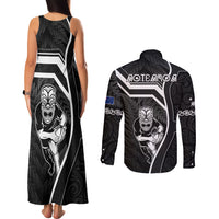 New Zealand Aotearoa Rugby Couples Matching Tank Maxi Dress and Long Sleeve Button Shirts Black Fern Maori Tribal Sporty Style LT9 - Polynesian Pride