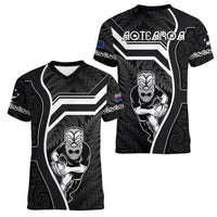 New Zealand Aotearoa Rugby Women V Neck T Shirt Black Fern Maori Tribal Sporty Style LT9 - Polynesian Pride