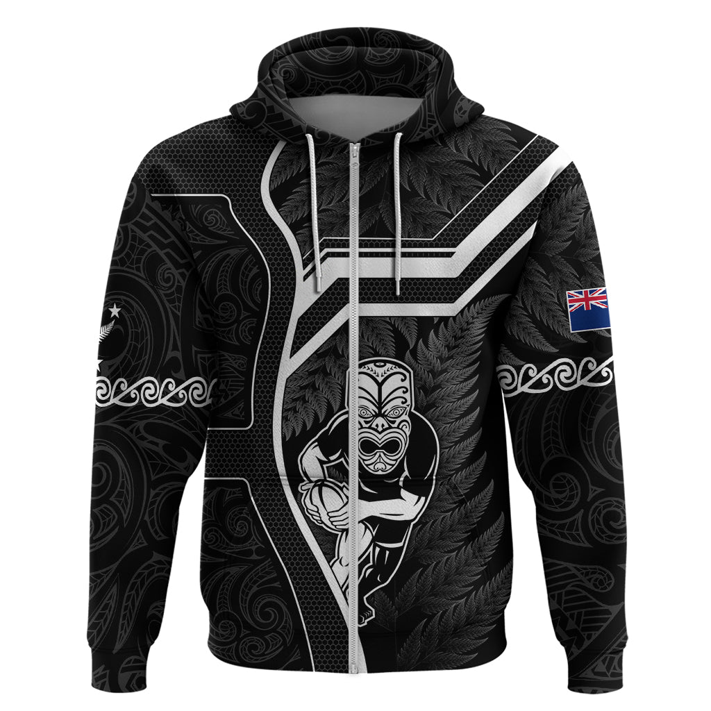 Custom New Zealand Aotearoa Rugby Hoodie Black Fern Maori Tribal Sporty Style LT9 Zip Hoodie Black - Polynesian Pride
