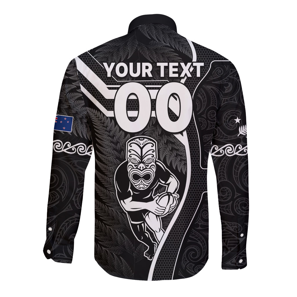 Custom New Zealand Aotearoa Rugby Long Sleeve Button Shirt Black Fern Maori Tribal Sporty Style LT9 - Polynesian Pride