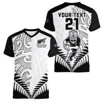 Custom New Zealand Rugby Women V Neck T Shirt Proud Aoteroa Stylised Maori Koru LT9 - Polynesian Pride