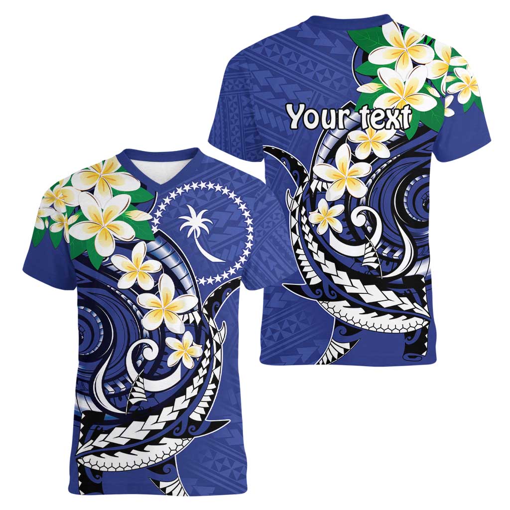 FSM Chuuk State Polynesian Shark Tattoo Personalised Women V-Neck T-Shirt