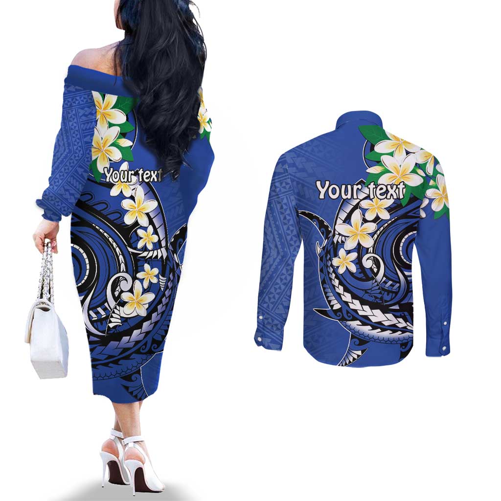 FSM Pohnpei Polynesian Shark Tattoo Personalised Couples Matching Off The Shoulder Long Sleeve Dress and Long Sleeve Button Shirt
