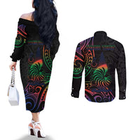 New Caledonia Polynesian Tatoo Personalised Couples Matching Off The Shoulder Long Sleeve Dress and Long Sleeve Button Shirt LT9 - Polynesian Pride