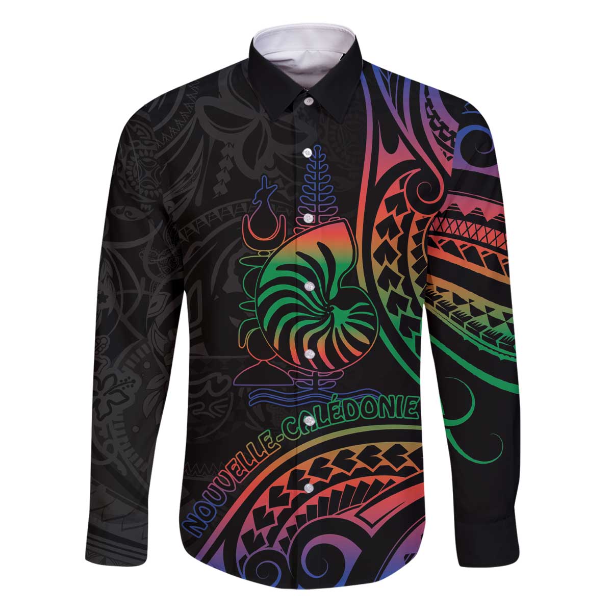 New Caledonia Polynesian Tatoo Personalised Family Matching Off The Shoulder Long Sleeve Dress and Hawaiian Shirt