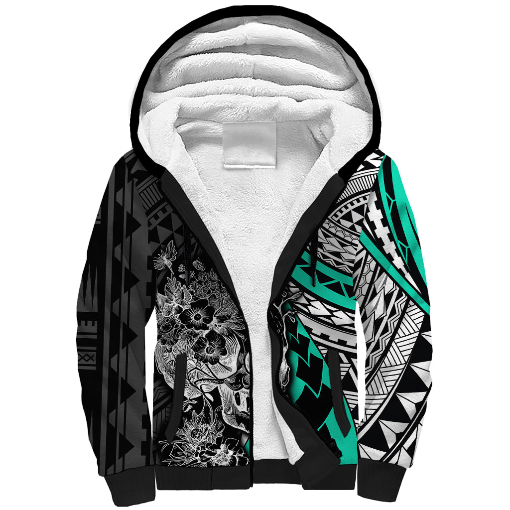 personalised-polynesia-skull-sherpa-hoodie-tattoo-in-the-style-of-maori-with-marine-life-aqua
