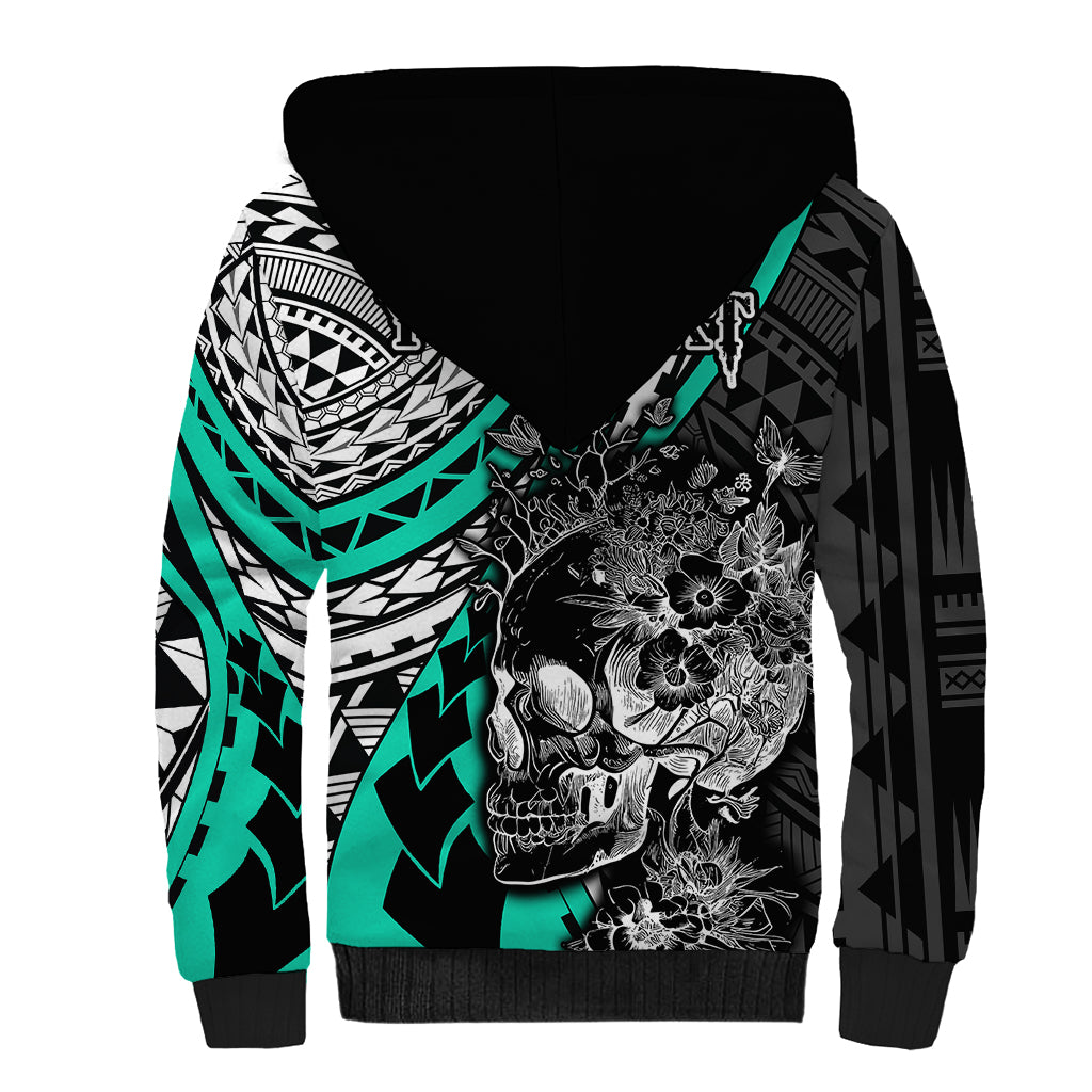 personalised-polynesia-skull-sherpa-hoodie-tattoo-in-the-style-of-maori-with-marine-life-aqua