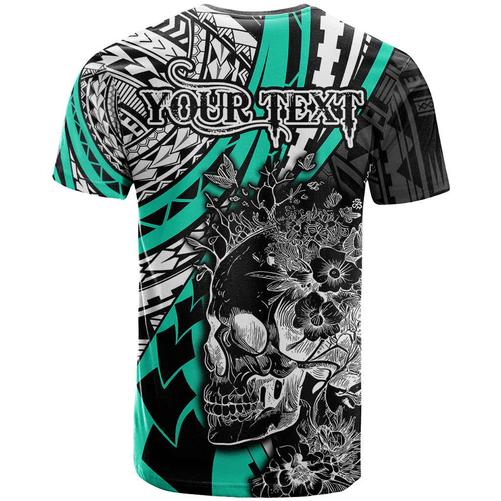 Personalised Polynesia Skull T Shirt Tattoo In The Style Of Maori With Marine Life Aqua LT9 - Polynesian Pride
