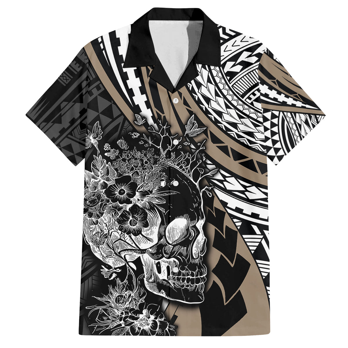 personalised-polynesia-skull-family-matching-tank-maxi-dress-and-hawaiian-shirt-tattoo-in-the-style-of-maori-with-marine-life-gold