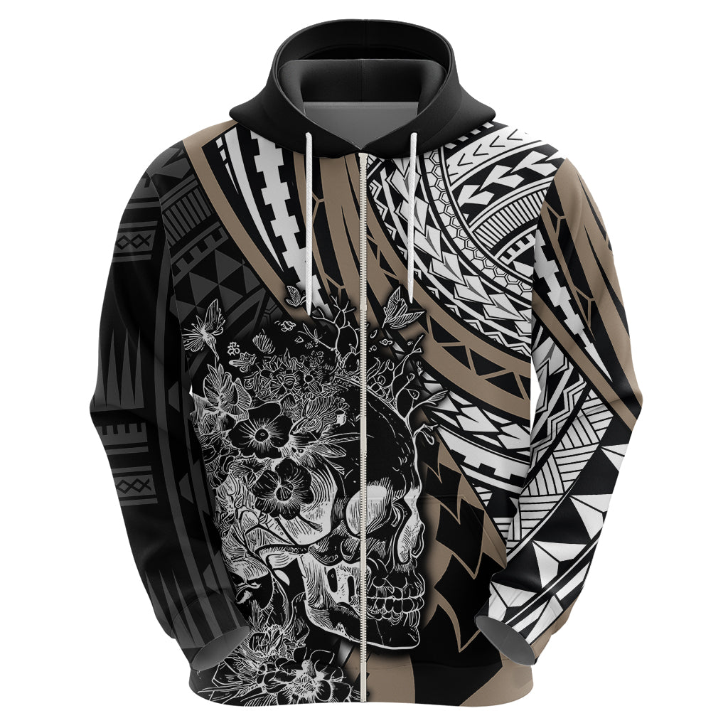 Personalised Polynesia Skull Hoodie Tattoo In The Style Of Maori With Marine Life Gold LT9 - Polynesian Pride