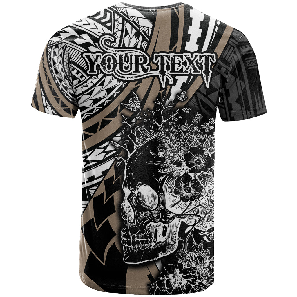 Personalised Polynesia Skull T Shirt Tattoo In The Style Of Maori With Marine Life Gold LT9 - Polynesian Pride