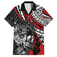personalised-polynesia-skull-family-matching-short-sleeve-bodycon-dress-and-hawaiian-shirt-tattoo-in-the-style-of-maori-with-marine-life-red