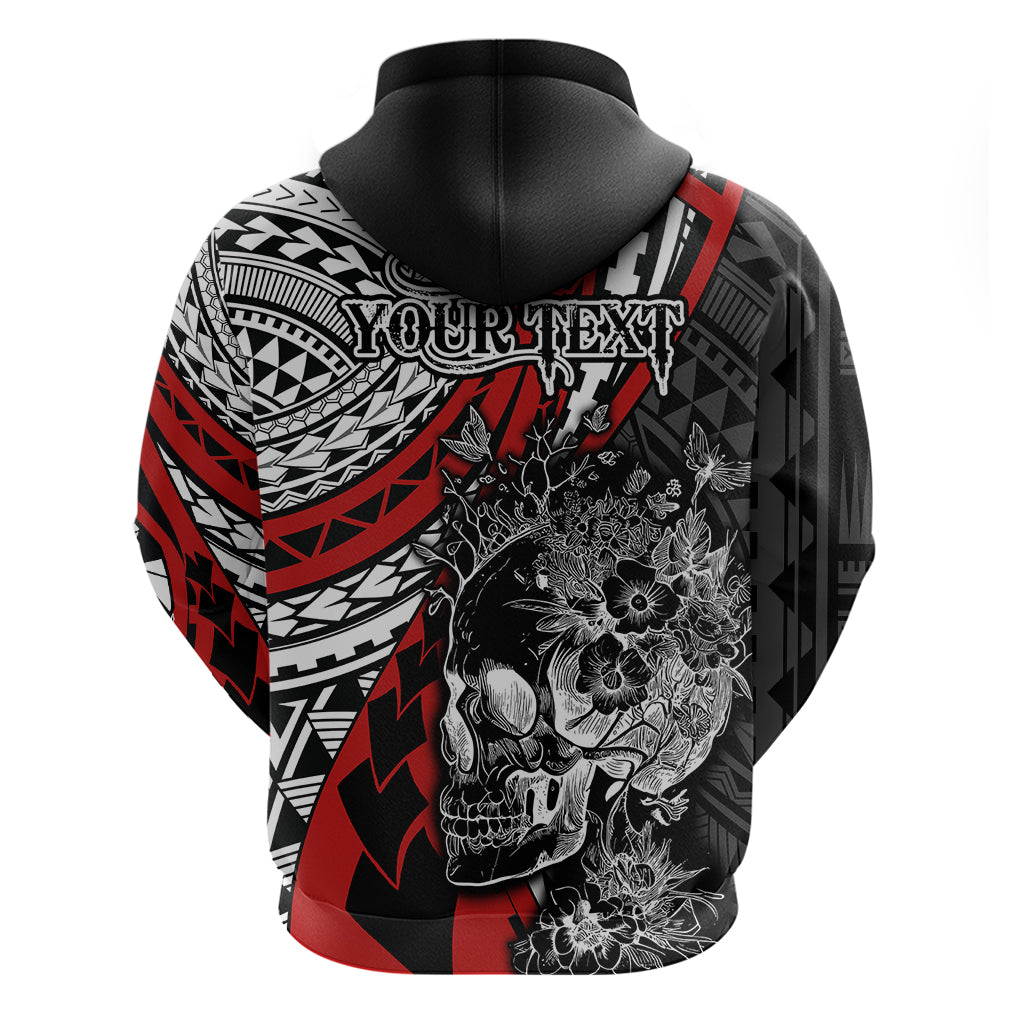 Personalised Polynesia Skull Hoodie Tattoo In The Style Of Maori With Marine Life Red LT9 - Polynesian Pride