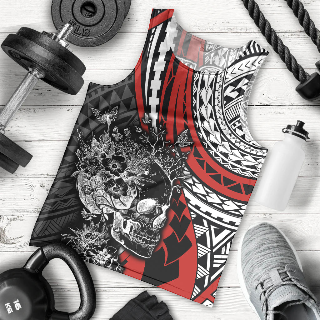 personalised-polynesia-skull-men-tank-top-tattoo-in-the-style-of-maori-with-marine-life-red