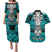 personalised-polynesia-skull-couples-matching-puletasi-dress-and-hawaiian-shirt-with-boars-tusk-aqua-arty-vibe