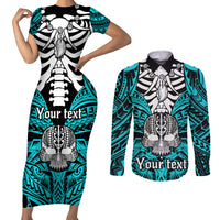 personalised-polynesia-skull-couples-matching-short-sleeve-bodycon-dress-and-long-sleeve-button-shirts-with-boars-tusk-aqua-arty-vibe