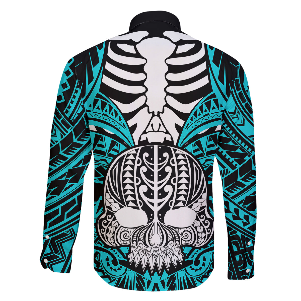 personalised-polynesia-skull-family-matching-long-sleeve-bodycon-dress-and-hawaiian-shirt-with-boars-tusk-aqua-arty-vibe
