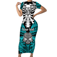 personalised-polynesia-skull-short-sleeve-bodycon-dress-with-boars-tusk-aqua-arty-vibe