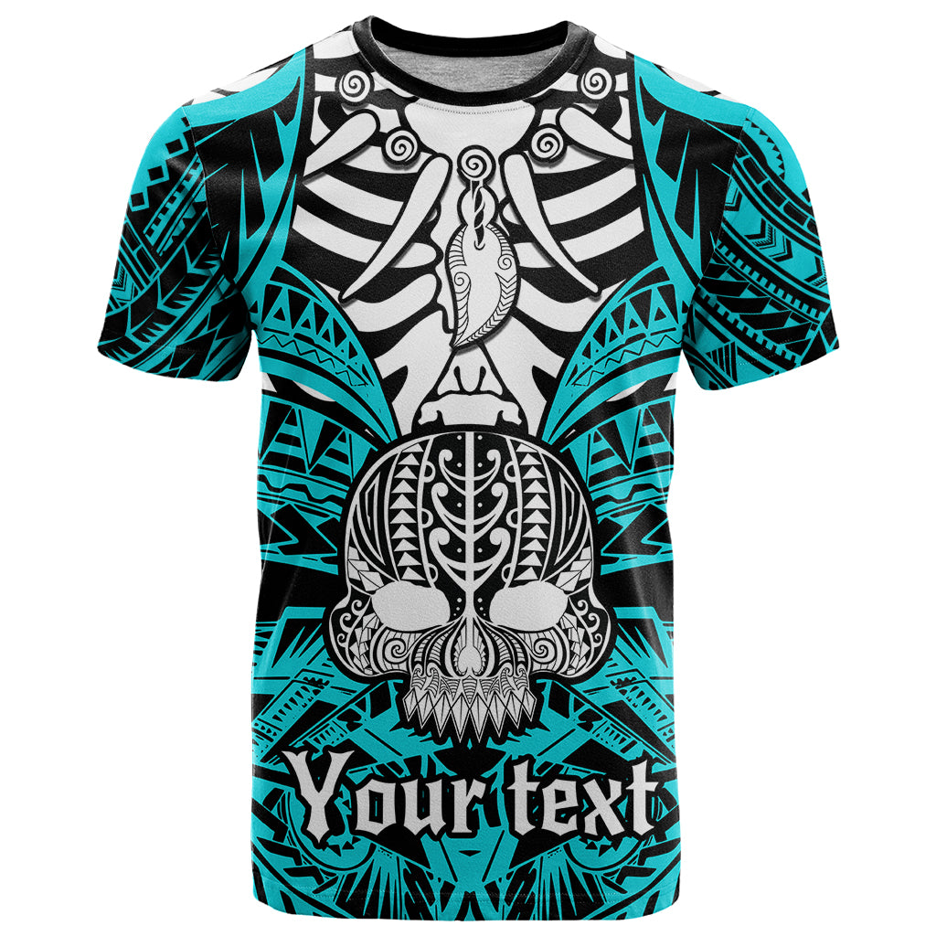 Personalised Polynesia Skull T Shirt With Boars Tusk Aqua Arty Vibe LT9 Aqua - Polynesian Pride