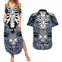 personalised-polynesia-skull-couples-matching-summer-maxi-dress-and-hawaiian-shirt-with-boars-tusk-blue-arty-vibe