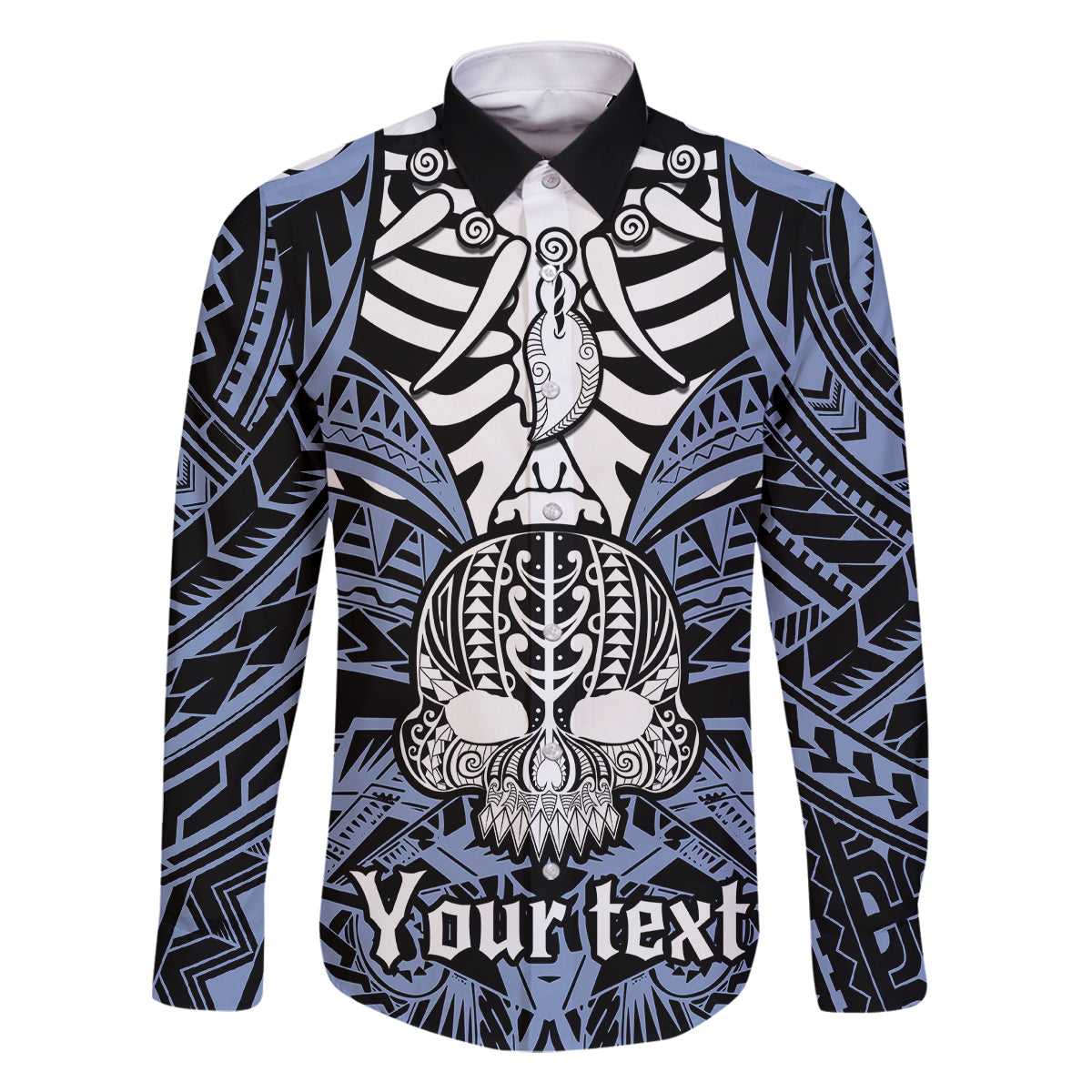 personalised-polynesia-skull-family-matching-mermaid-dress-and-hawaiian-shirt-with-boars-tusk-blue-arty-vibe
