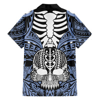 personalised-polynesia-skull-family-matching-off-shoulder-long-sleeve-dress-and-hawaiian-shirt-with-boars-tusk-blue-arty-vibe