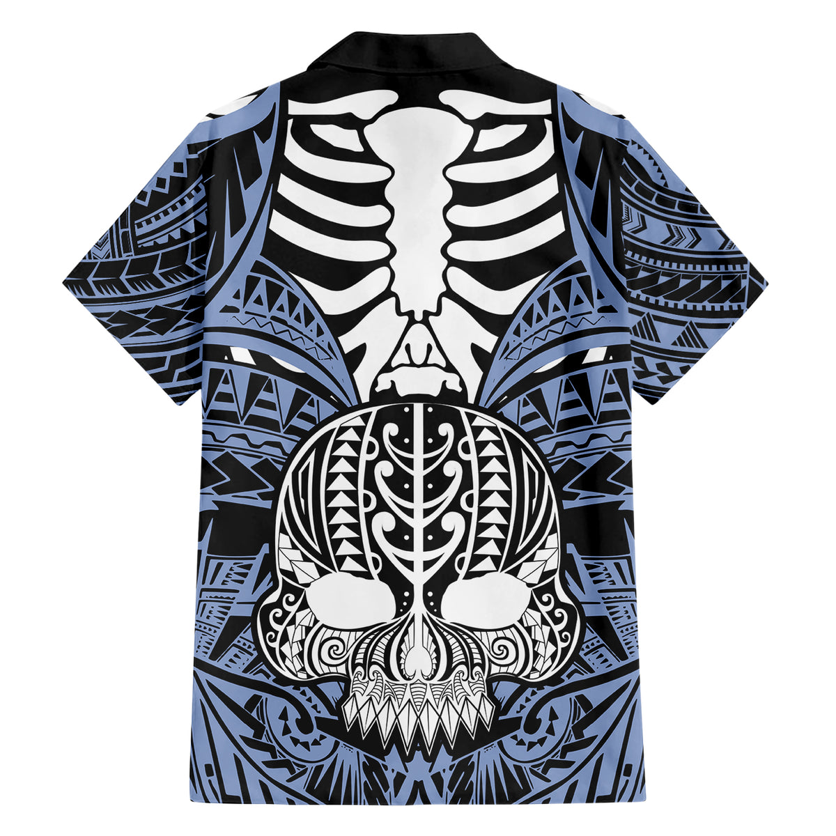 personalised-polynesia-skull-family-matching-short-sleeve-bodycon-dress-and-hawaiian-shirt-with-boars-tusk-blue-arty-vibe