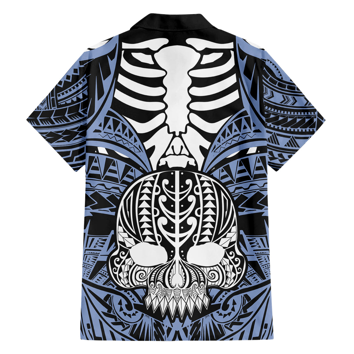 personalised-polynesia-skull-hawaiian-shirt-with-boars-tusk-blue-arty-vibe