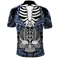 Personalised Polynesia Skull Polo Shirt With Boars Tusk Blue Arty Vibe LT9 - Polynesian Pride