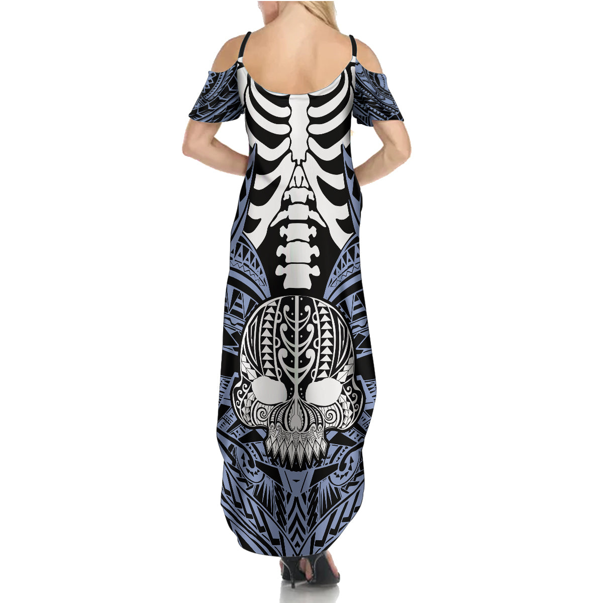 personalised-polynesia-skull-summer-maxi-dress-with-boars-tusk-blue-arty-vibe
