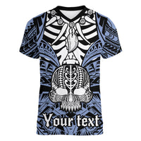 personalised-polynesia-skull-women-v-neck-t-shirt-with-boars-tusk-blue-arty-vibe