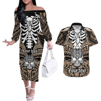 personalised-polynesia-skull-couples-matching-off-the-shoulder-long-sleeve-dress-and-hawaiian-shirt-with-boars-tusk-gold-arty-vibe