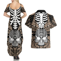 personalised-polynesia-skull-couples-matching-summer-maxi-dress-and-hawaiian-shirt-with-boars-tusk-gold-arty-vibe