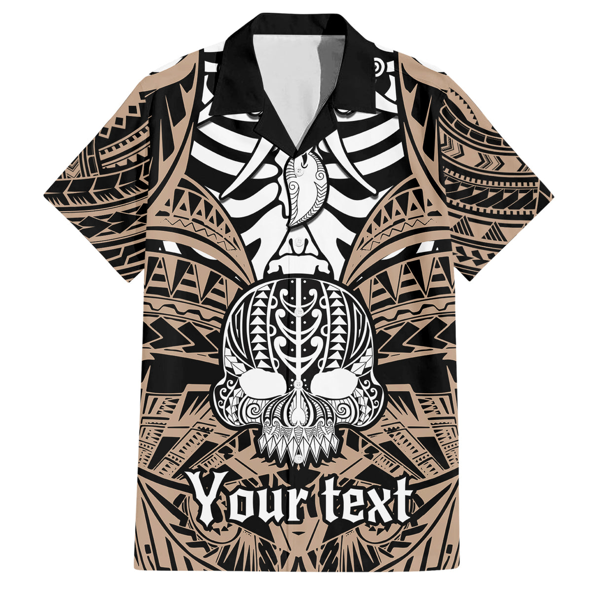 personalised-polynesia-skull-family-matching-short-sleeve-bodycon-dress-and-hawaiian-shirt-with-boars-tusk-gold-arty-vibe