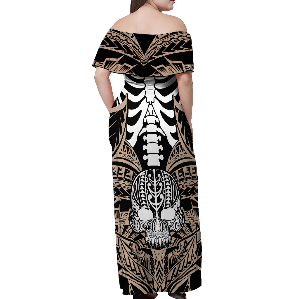 personalised-polynesia-skull-off-shoulder-maxi-dress-with-boars-tusk-gold-arty-vibe