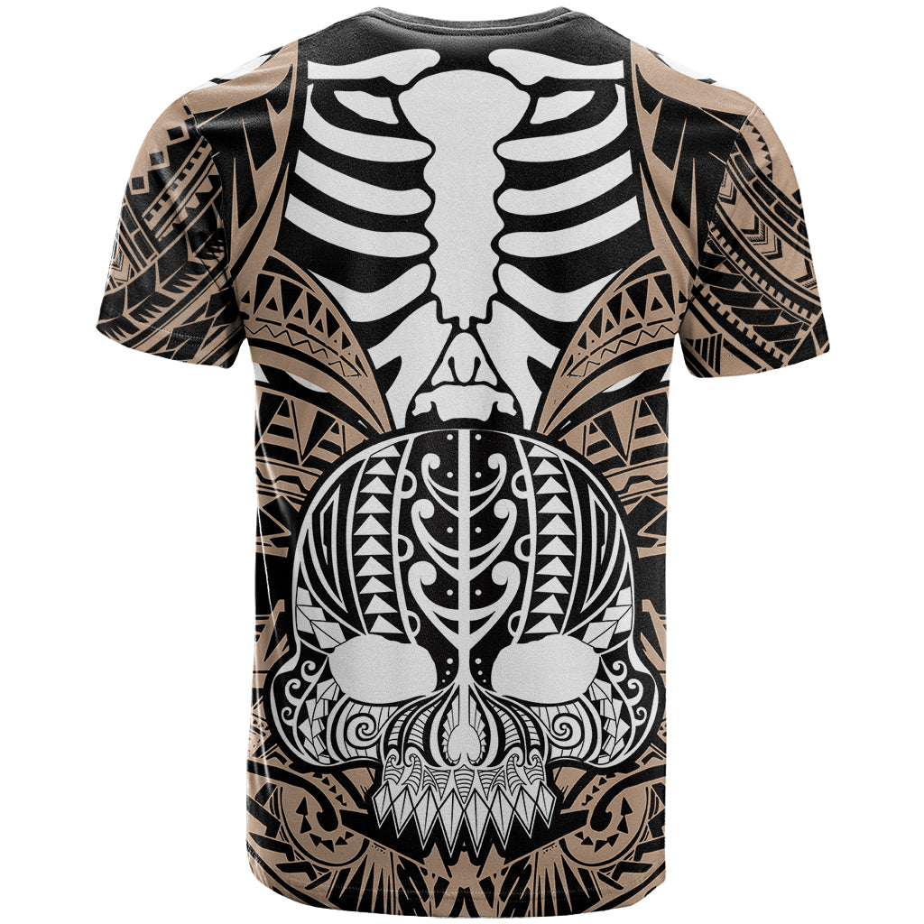 Personalised Polynesia Skull T Shirt With Boars Tusk Gold Arty Vibe LT9 - Polynesian Pride