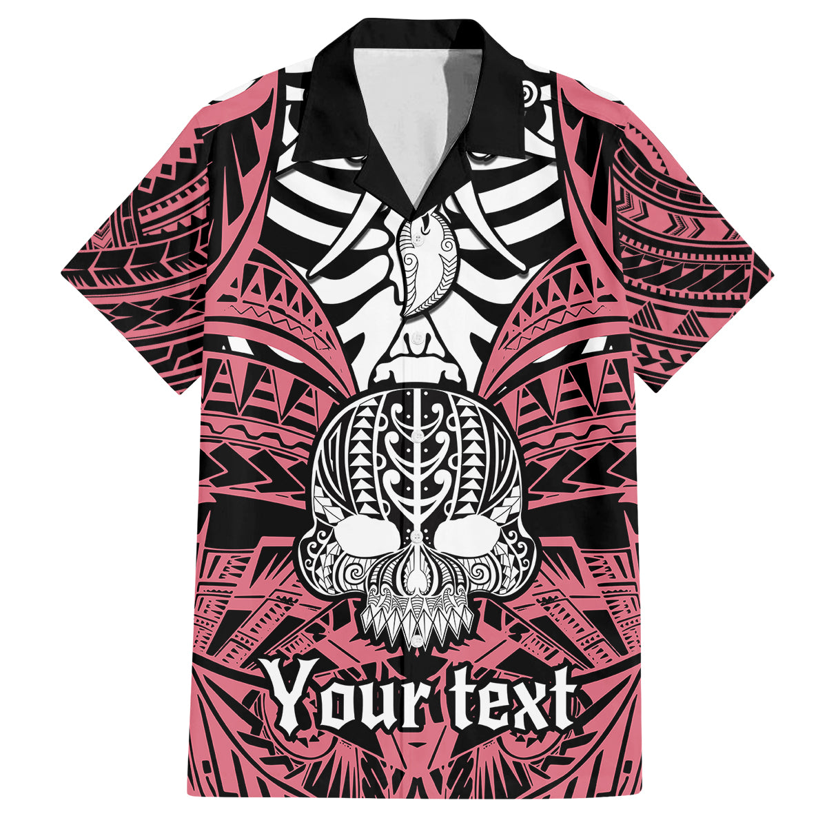 personalised-polynesia-skull-family-matching-off-shoulder-long-sleeve-dress-and-hawaiian-shirt-with-boars-tusk-pink-arty-vibe