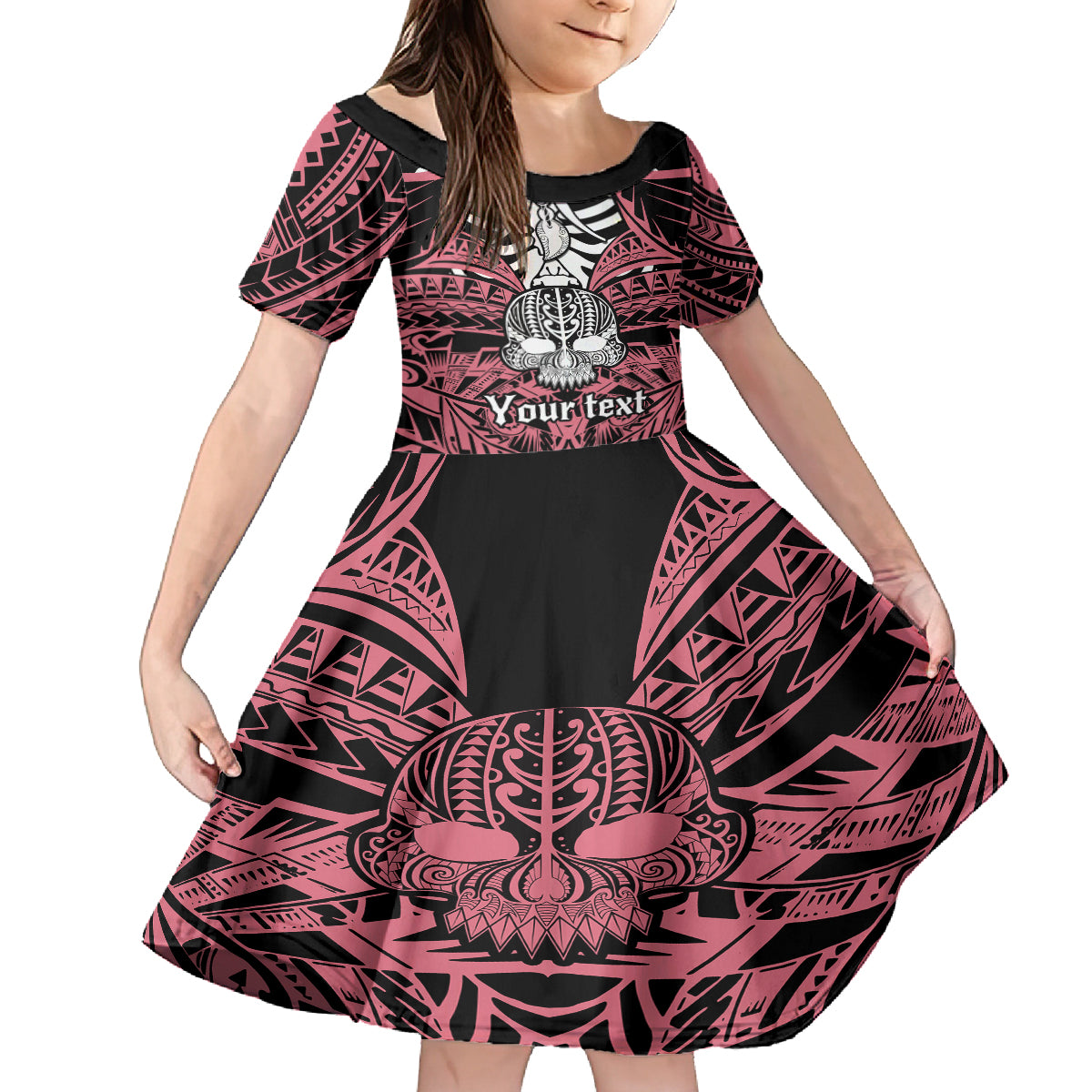 personalised-polynesia-skull-family-matching-tank-maxi-dress-and-hawaiian-shirt-with-boars-tusk-pink-arty-vibe