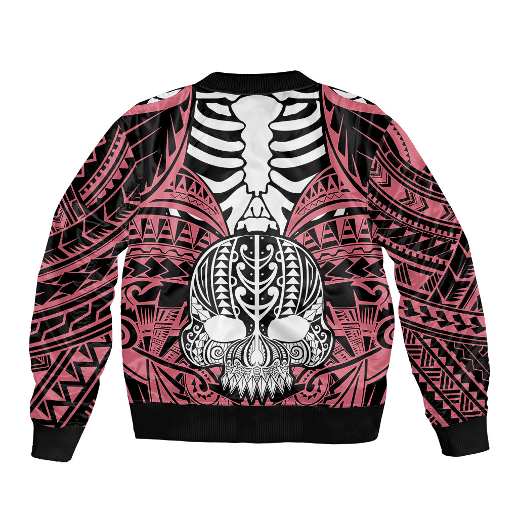 personalised-polynesia-skull-sleeve-zip-bomber-jacket-with-boars-tusk-pink-arty-vibe