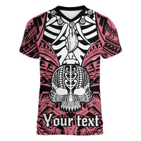 personalised-polynesia-skull-women-v-neck-t-shirt-with-boars-tusk-pink-arty-vibe