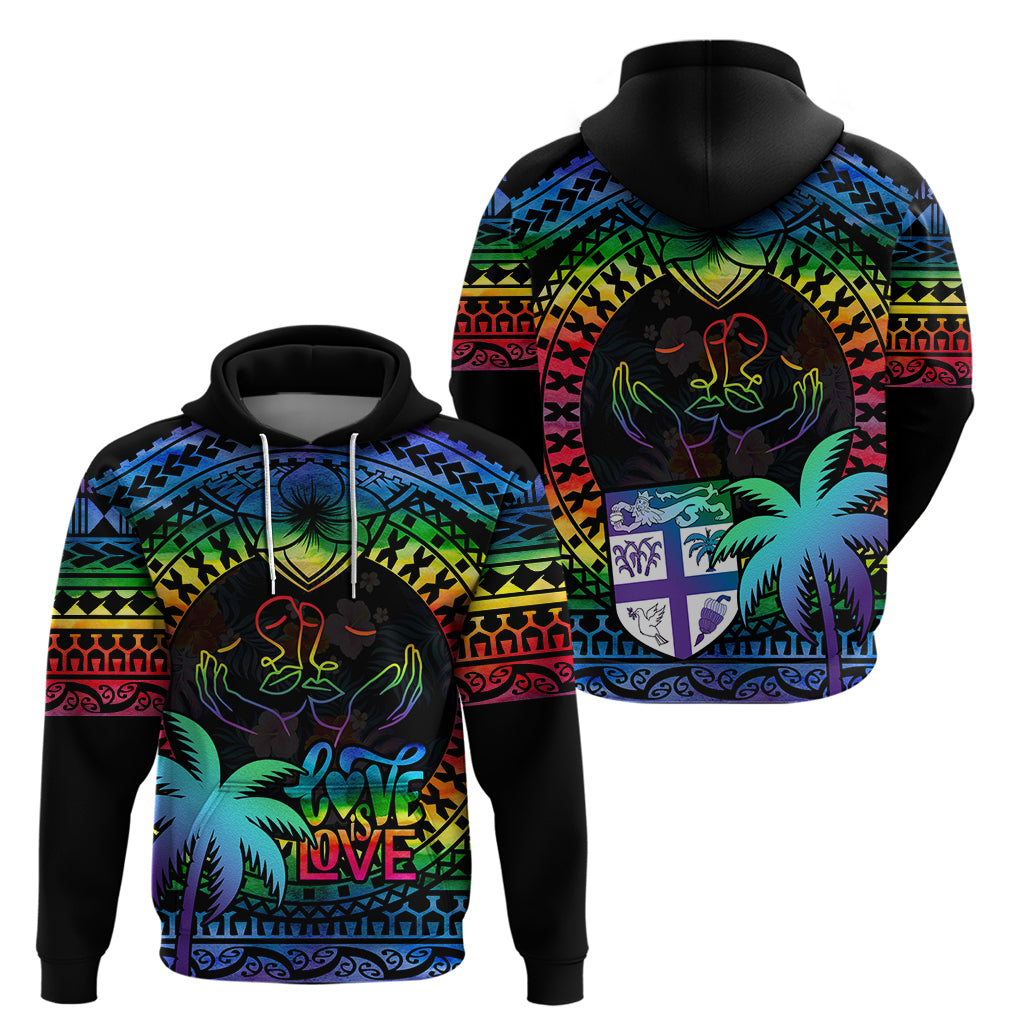 Fiji LGBT Hoodie Love Is Love Tapa Pattern Rainbow Water Color LT9 - Polynesian Pride