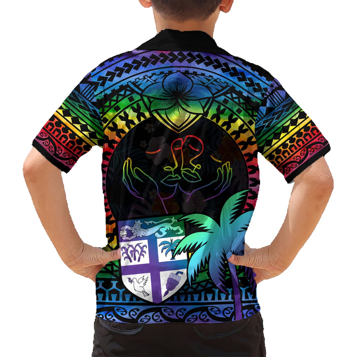 fiji-lgbt-kid-hawaiian-shirt-love-is-love-tapa-pattern-rainbow-water-color
