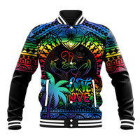 Personalised Fiji LGBT Baseball Jacket Love Is Love Tapa Pattern Rainbow Water Color LT9 Unisex Black - Polynesian Pride