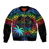 Personalised Fiji LGBT Bomber Jacket Love Is Love Tapa Pattern Rainbow Water Color LT9 Unisex Black - Polynesian Pride