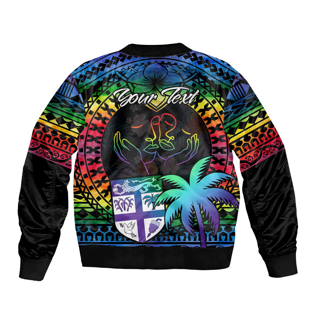 Personalised Fiji LGBT Bomber Jacket Love Is Love Tapa Pattern Rainbow Water Color LT9 - Polynesian Pride